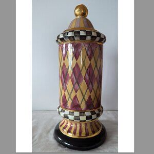 Mackenzie Childs Courtly Check & Argyle Tall Colunm Canister, Retired